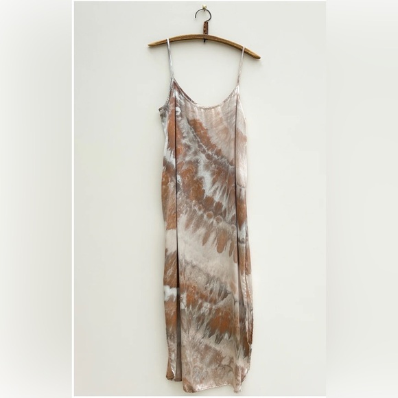 OZMA Dresses & Skirts - Sueño Made Silk Noil Brown Tie-Dye Slip Dress